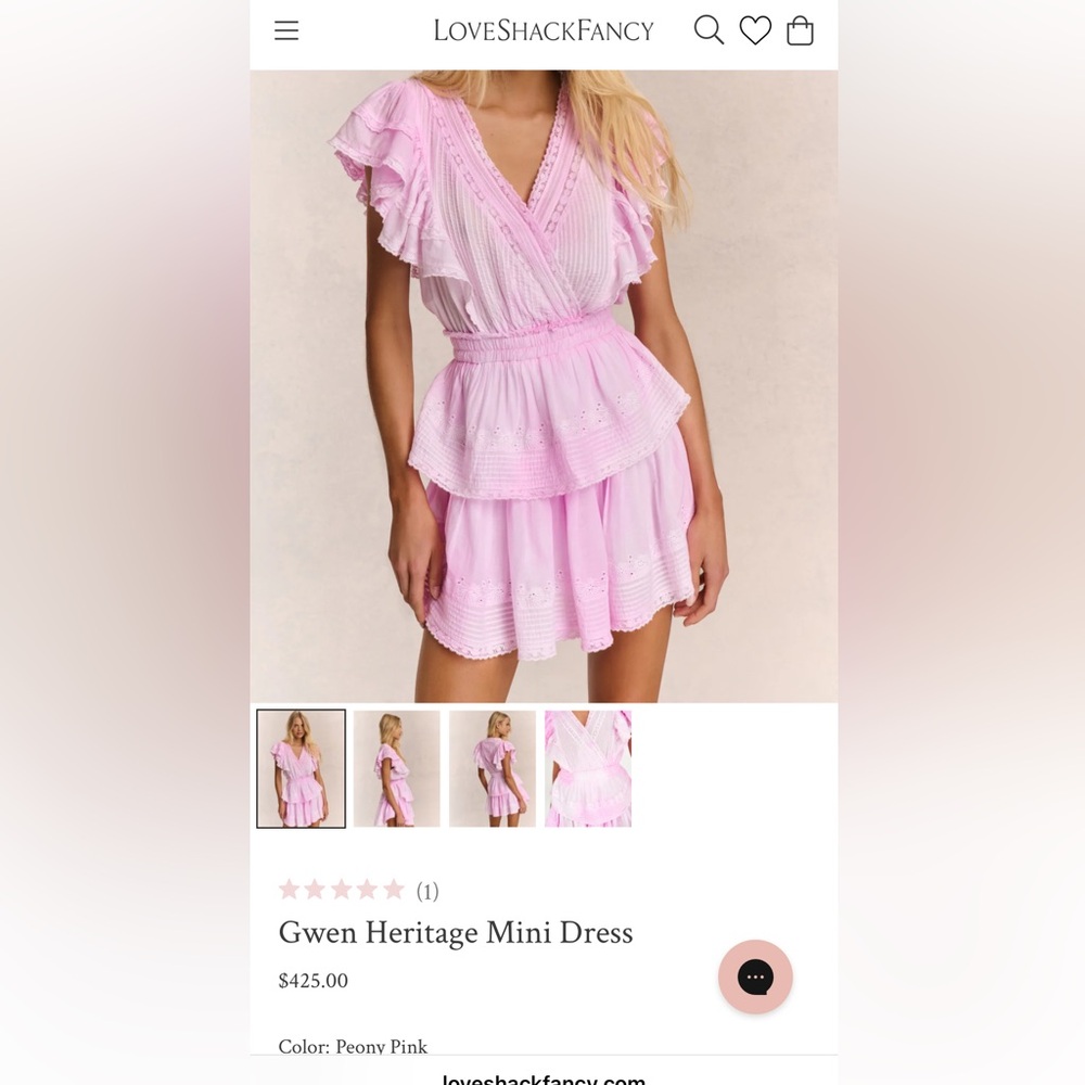LoveShackFancy Gwen Heritage Mini Dress, size XS, pink, excellent condition